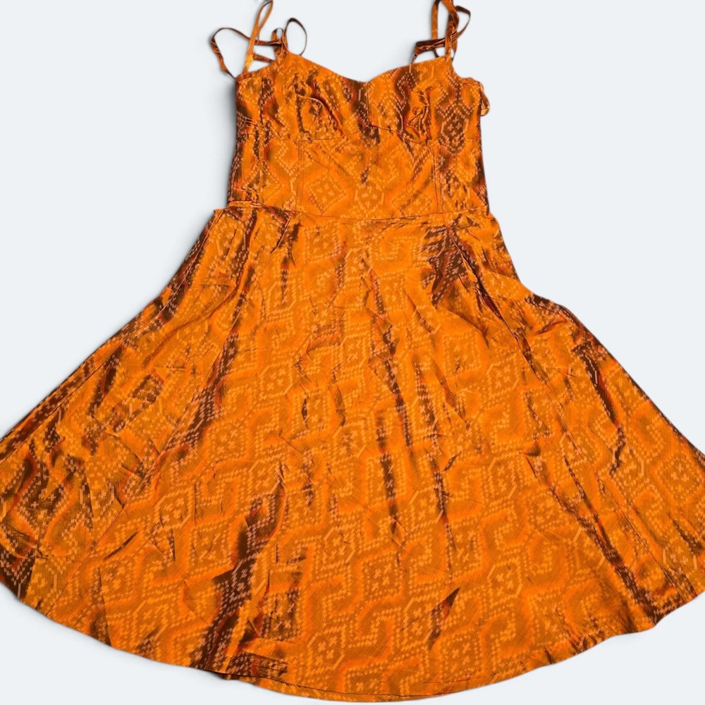 Banana Republic Orange Ikat Diamond Dress Womens Petite 0P Sweetheart Neckline